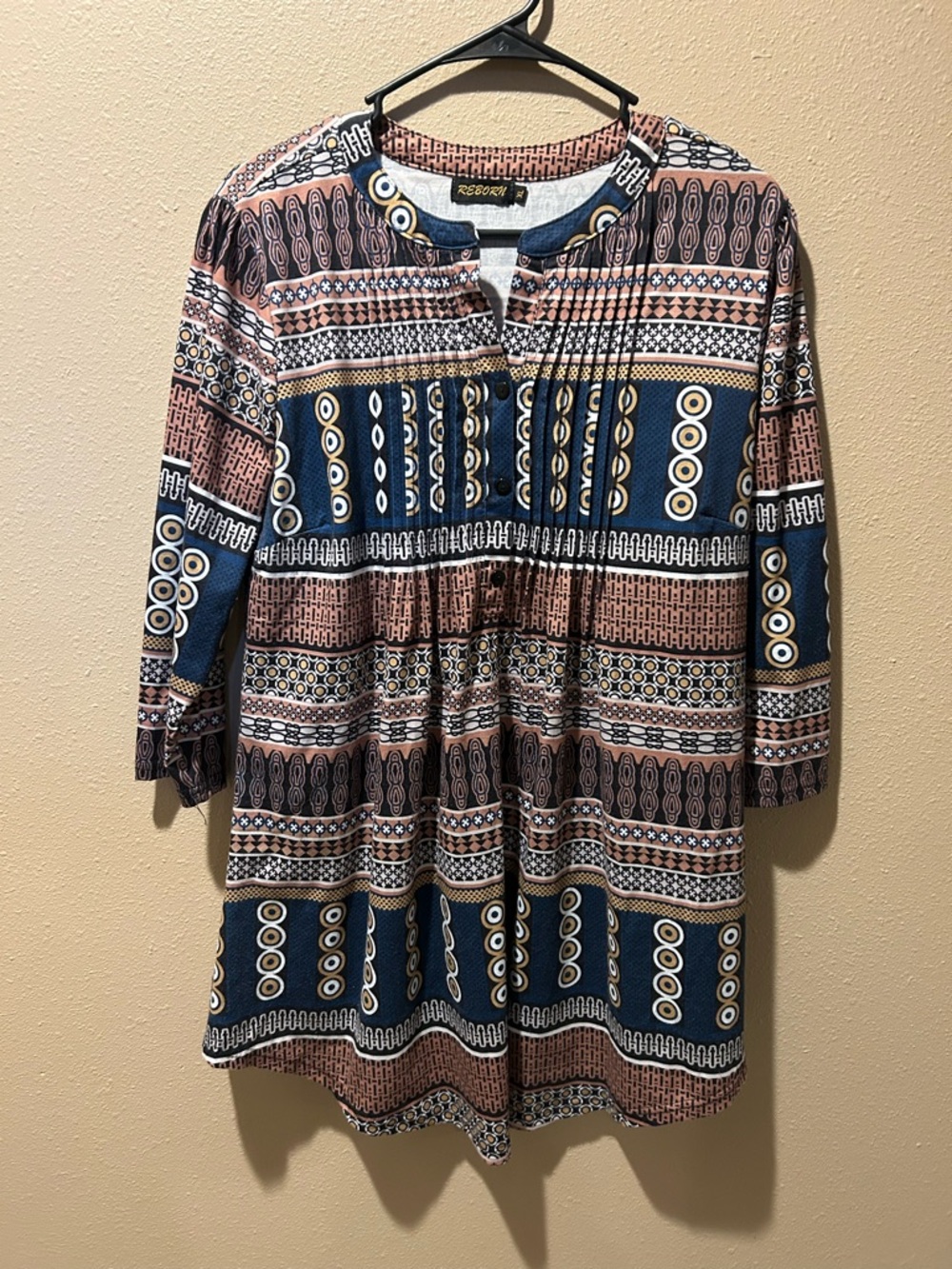 Reborn Navy, Rust & Cream Geometric Tunic